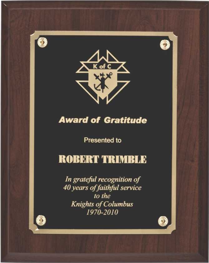 Say it all with this understated award plaque replete with gorgeous cherry  wood finish and a crisp gold-colored border. - Horizontal or Vertical